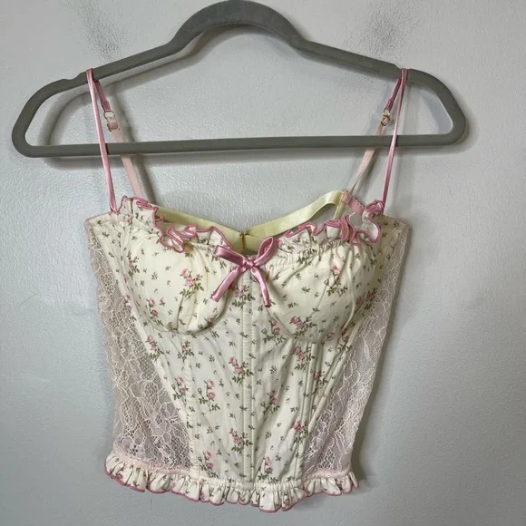 The Lace Collection Y2K Pink Floral Cottagecore Lace Corset M Camisoles Babydoll - Picture 2 of 9